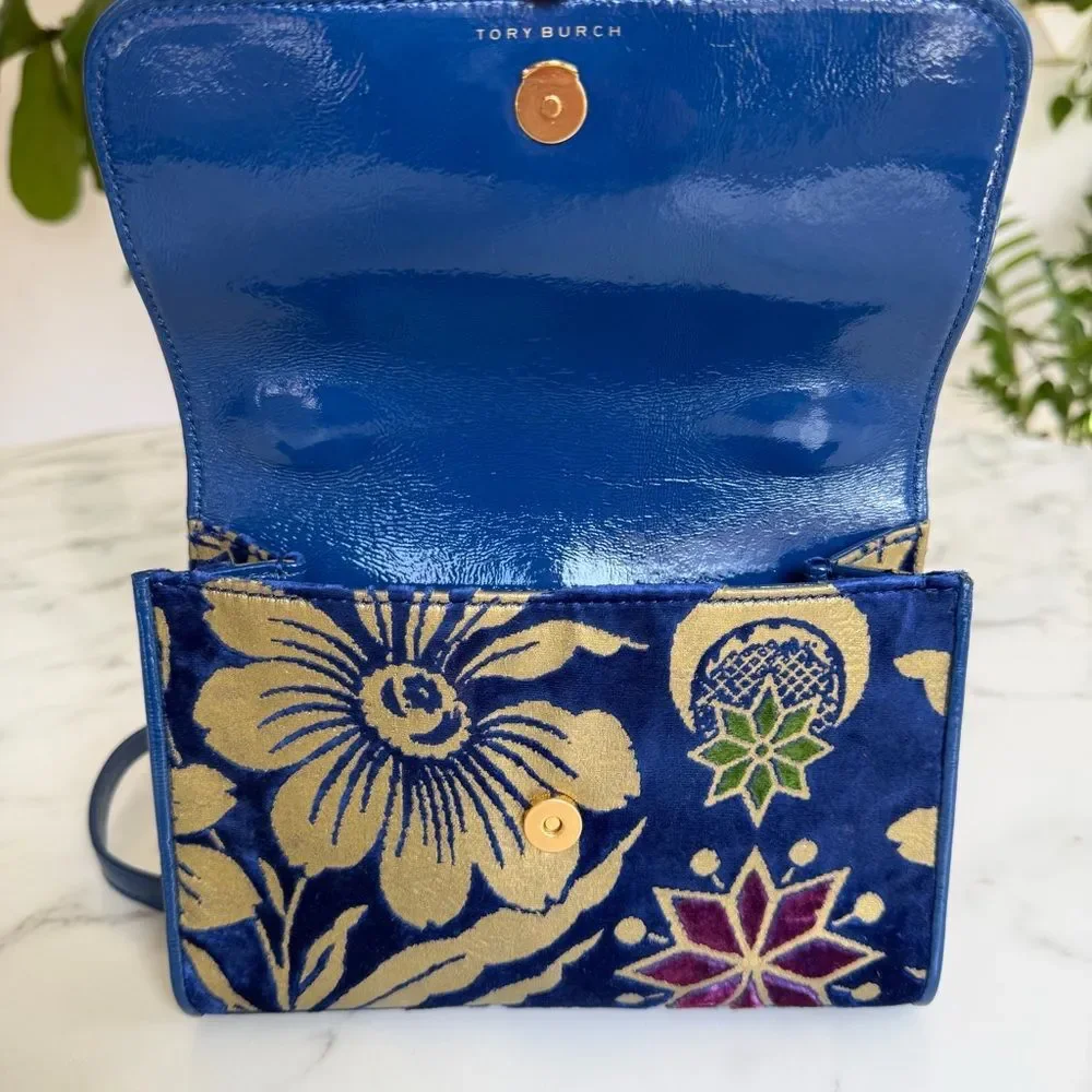Tory Burch Fleming Cosmic Floral Small Convertible Shoulder Crossbody Bag Blue